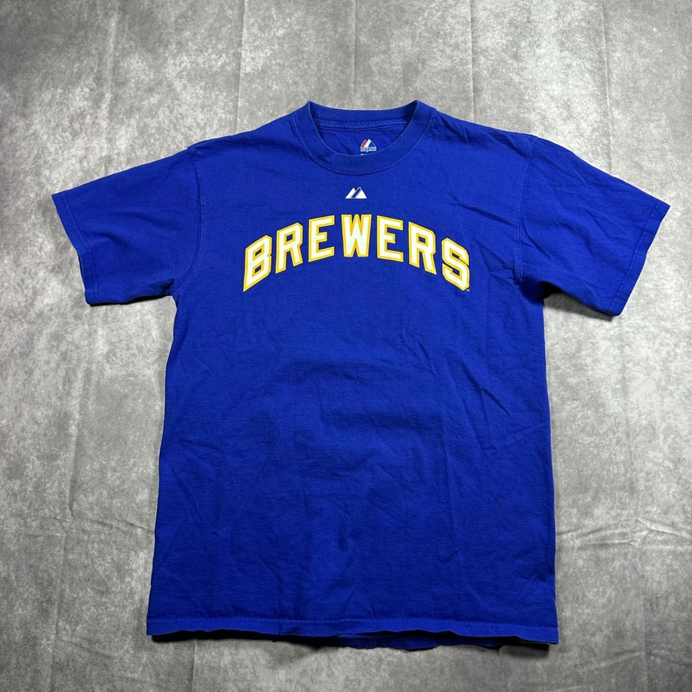 Majestic Mens Milwaukee Brewers Robin Yount 19 Blue Graphic T-Shirt Medium MLB